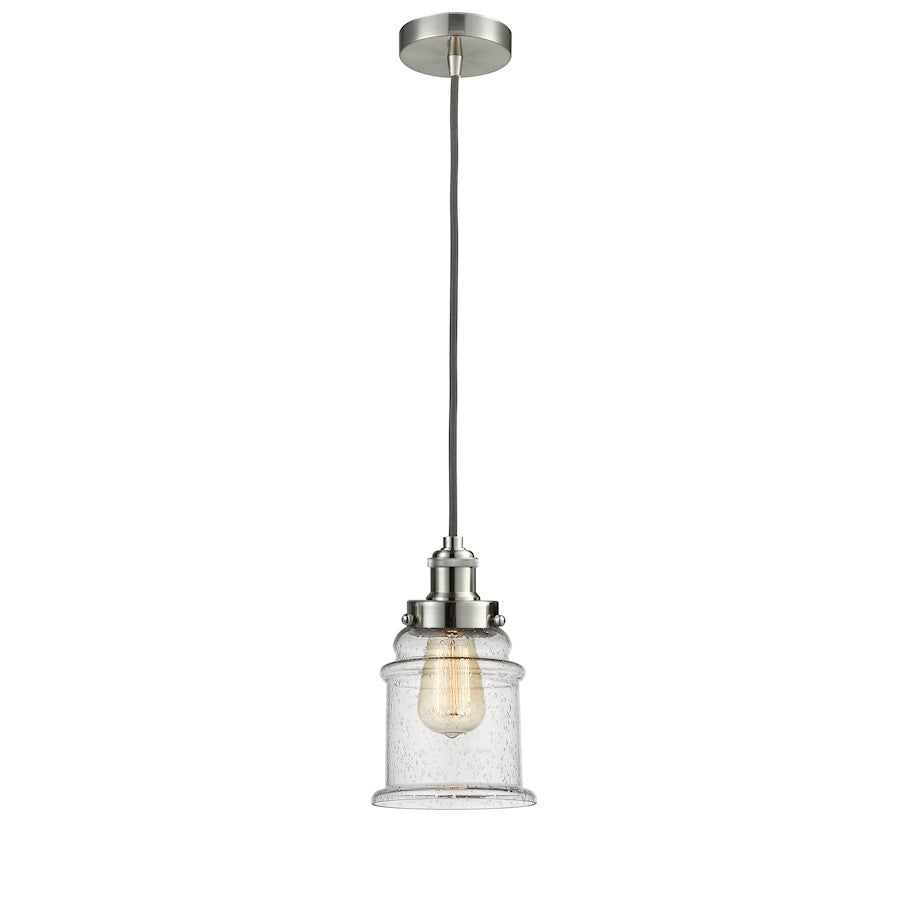 Innovations Canton 8in 1-Light Mini Pendant | Industrial Satin Nickel and Seeded Bell Glass | Kitchen Island & Dining | Model 100SN-10GY-1H-SN-G184