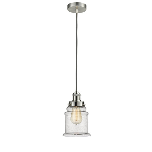 Innovations Canton 8in 1-Light Mini Pendant | Industrial Satin Nickel and Seeded Bell Glass | Kitchen Island & Dining | Model 100SN-10GY-1H-SN-G184