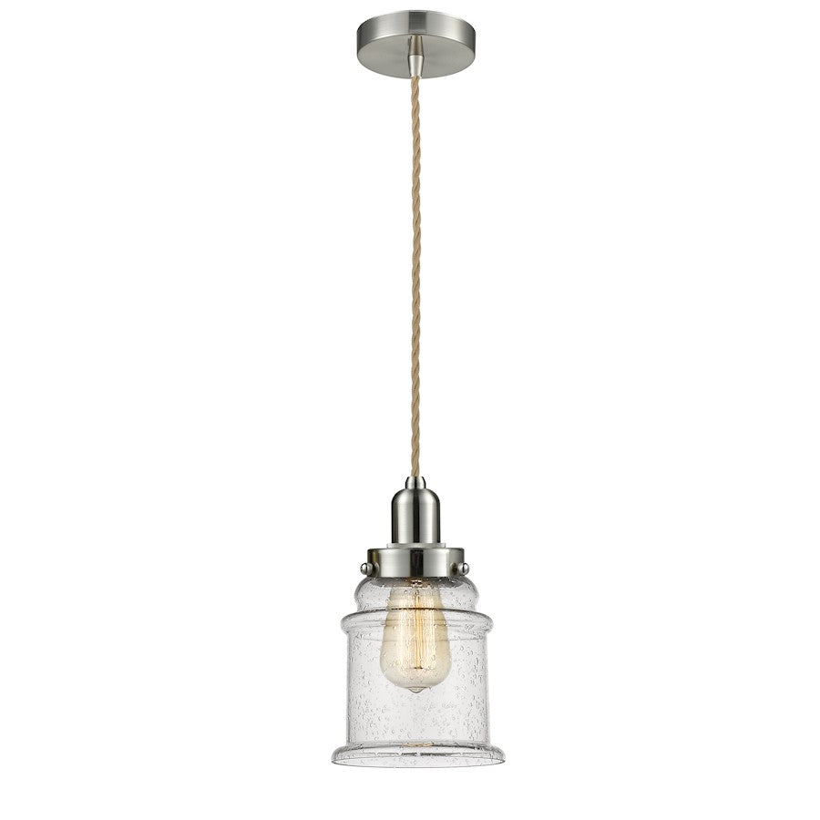 Innovations Canton 8in 1-Light Mini Pendant | Industrial Satin Nickel and Seedy Glass | Kitchen Island & Dining Room | Model 100SN-10RE-0H-SN-G184