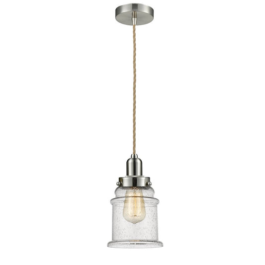 Innovations Canton 8in 1-Light Mini Pendant | Industrial Satin Nickel and Seedy Glass | Kitchen Island & Dining Room | Model 100SN-10RE-0H-SN-G184