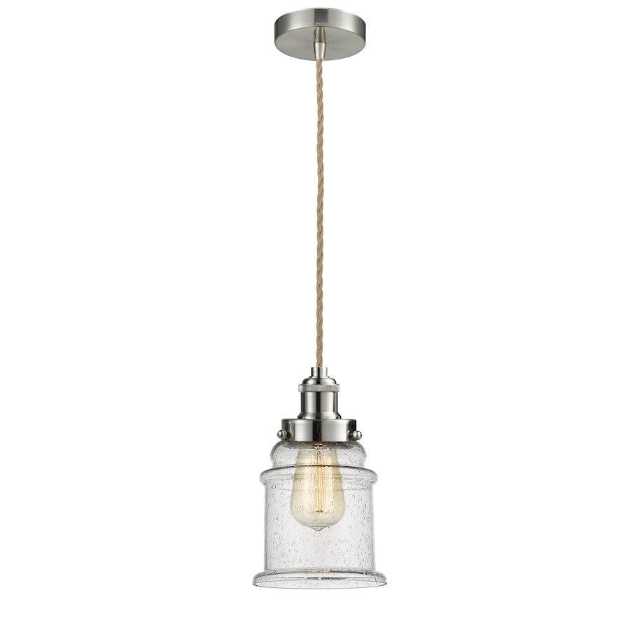 Innovations Canton 11in 1-Light Mini Pendant | Industrial Satin Nickel and Seedy Glass | Kitchen Island & Dining Room | Model 100SN-10RE-1H-SN-G184