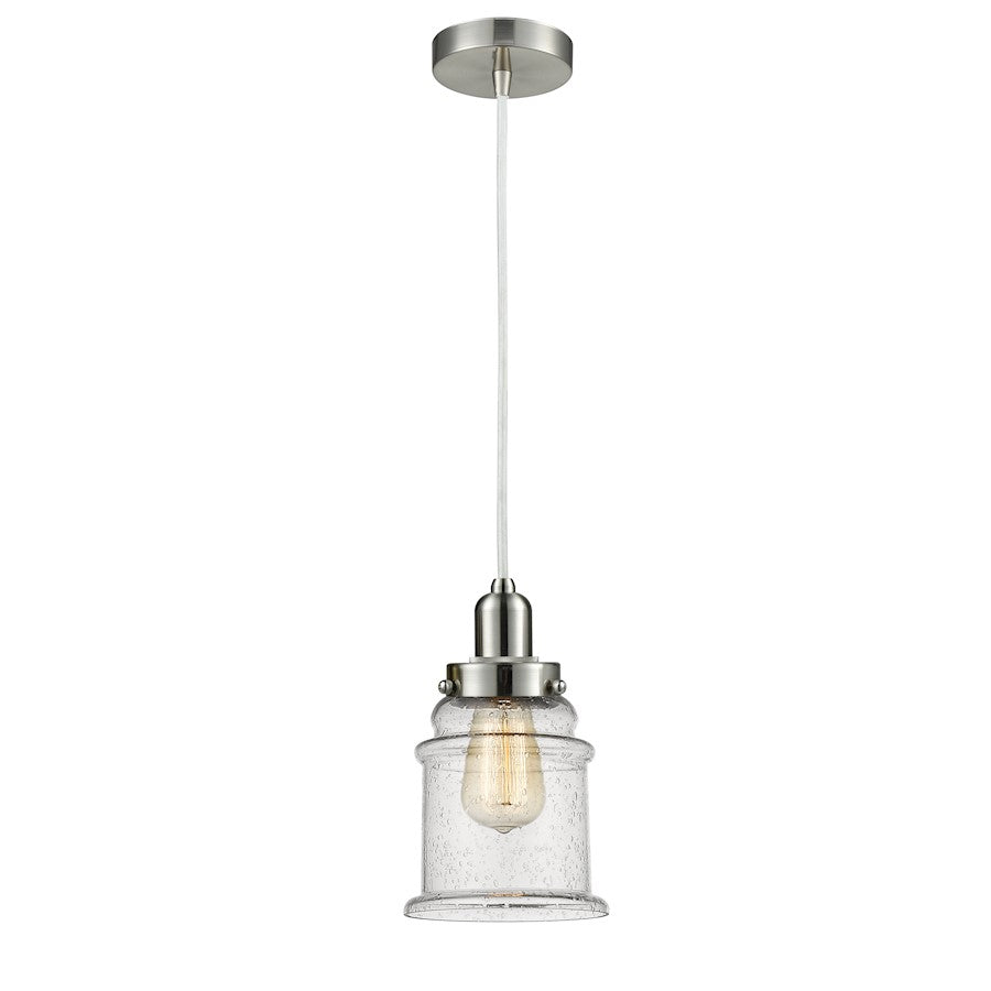 Innovations Whitney Canton 8in Mini Pendant | Industrial Satin Nickel and Seedy Glass | Kitchen Island & Dining Room | Model 100SN-10W-0H-SN-G184