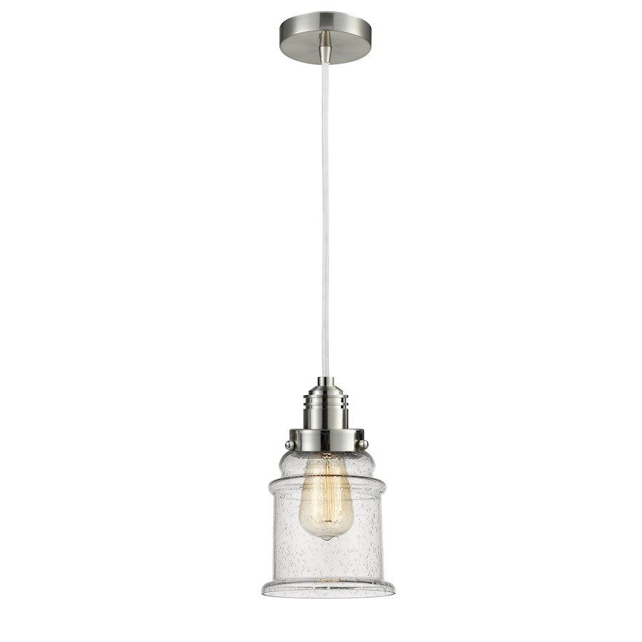 Innovations Canton 8in 1-Light Mini Pendant | Industrial Satin Nickel and Seedy Glass | Kitchen Island & Dining Room | Model 100SN-10W-2H-SN-G184