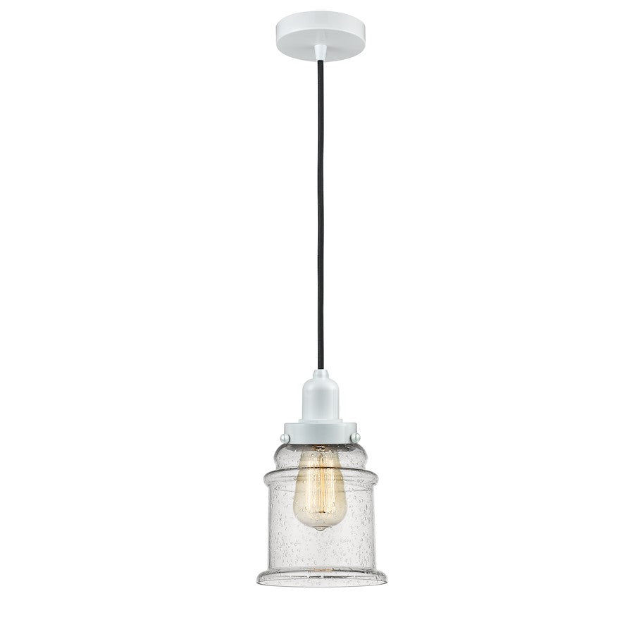 Innovations Whitney Canton 8in Mini Pendant | Industrial White and Seedy Glass | Kitchen Island & Dining Room | 11.25in | Model 100W-10BK-0H-W-G184