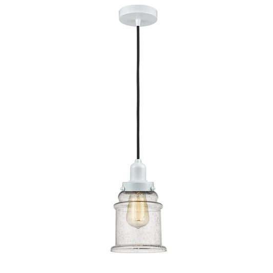 Innovations Whitney Canton 8in Mini Pendant | Industrial White and Seedy Glass | Kitchen Island & Dining Room | 11.25in | Model 100W-10BK-0H-W-G184
