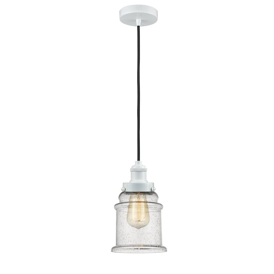 Innovations Edison Canton 8in 1-Light Mini Pendant | Industrial White and Seedy Glass | Kitchen Island & Dining Room | Model 100W-10BK-1H-W-G184