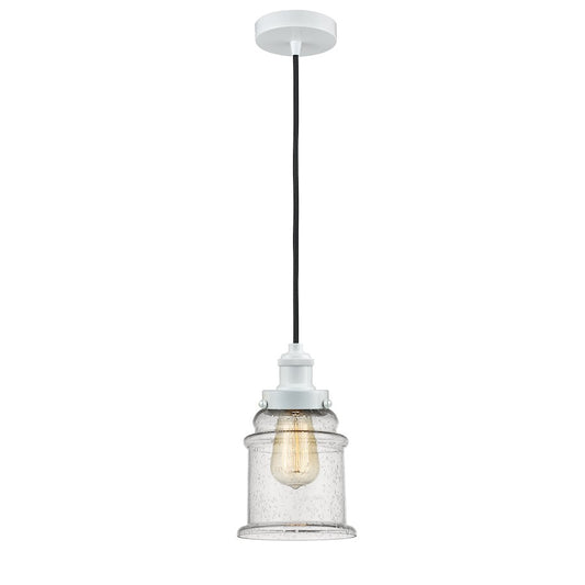 Innovations Edison Canton 8in 1-Light Mini Pendant | Industrial White and Seedy Glass | Kitchen Island & Dining Room | Model 100W-10BK-1H-W-G184
