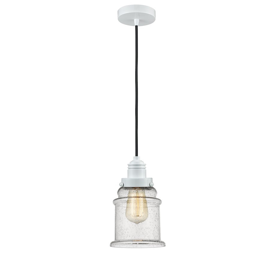 Innovations Canton 8in 1-Light Mini Pendant | Industrial White and Seedy Glass | Kitchen Island & Dining Room | 11.25in H | Model 100W-10BK-2H-SN-G184