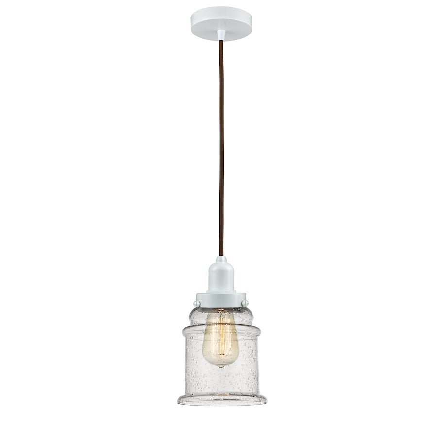 Innovations Whitney Canton 11in Mini Pendant | Industrial White and Seedy Glass | Kitchen Island & Dining Room | 11 x 8 in | Model 100W-10BR-0H-W-G184