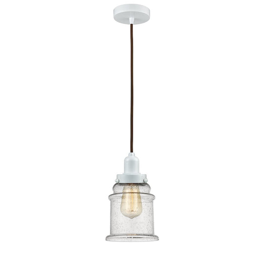 Innovations Whitney Canton 11in Mini Pendant | Industrial White and Seedy Glass | Kitchen Island & Dining Room | 11 x 8 in | Model 100W-10BR-0H-W-G184