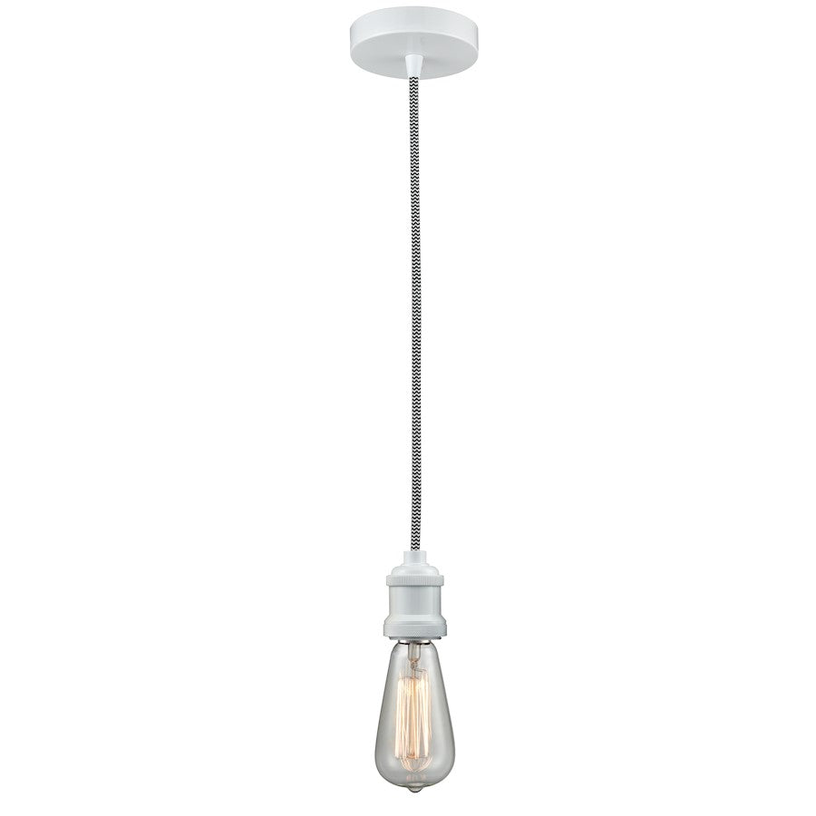 Innovations Edison Bare Bulb Mini Pendant, White/Amber/Zebra Cord