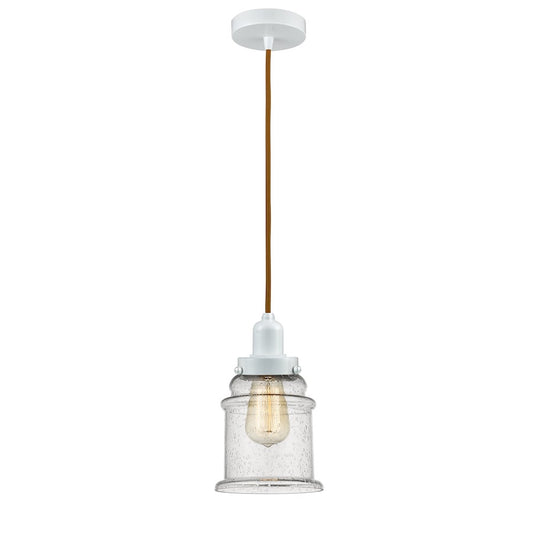 Innovations Whitney Canton 8in Mini Pendant | Industrial White and Seedy Glass | Kitchen Island & Dining Room | 11.25in | Model 100W-10CR-0H-W-G184