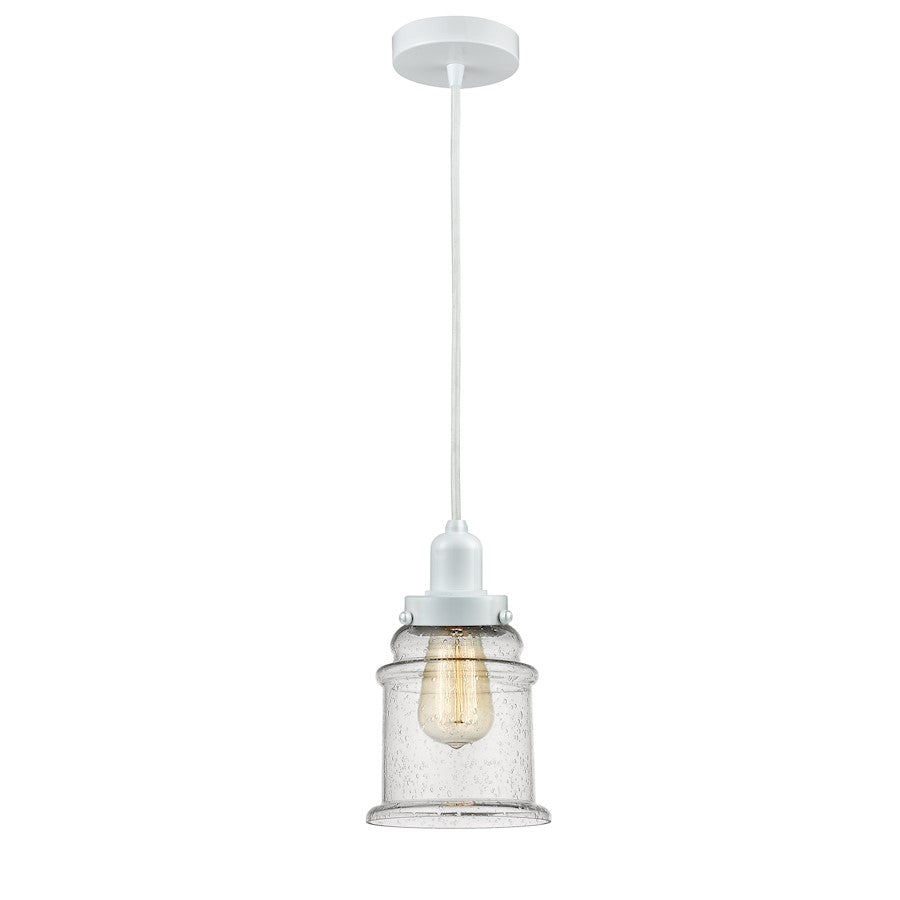 Innovations Whitney Canton 8in Mini Pendant | Industrial White and Seedy Glass | Kitchen Island & Bar Area | 8 x 11 in | Model 100W-10W-0H-W-G184