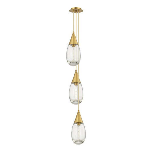 Innovations Lighting Malone 3-Light 6in Pendant | Art Deco Brushed Brass and Clear Glass | Kitchen Island & Dining | Model 103-450-1P-BB-G450-6CL