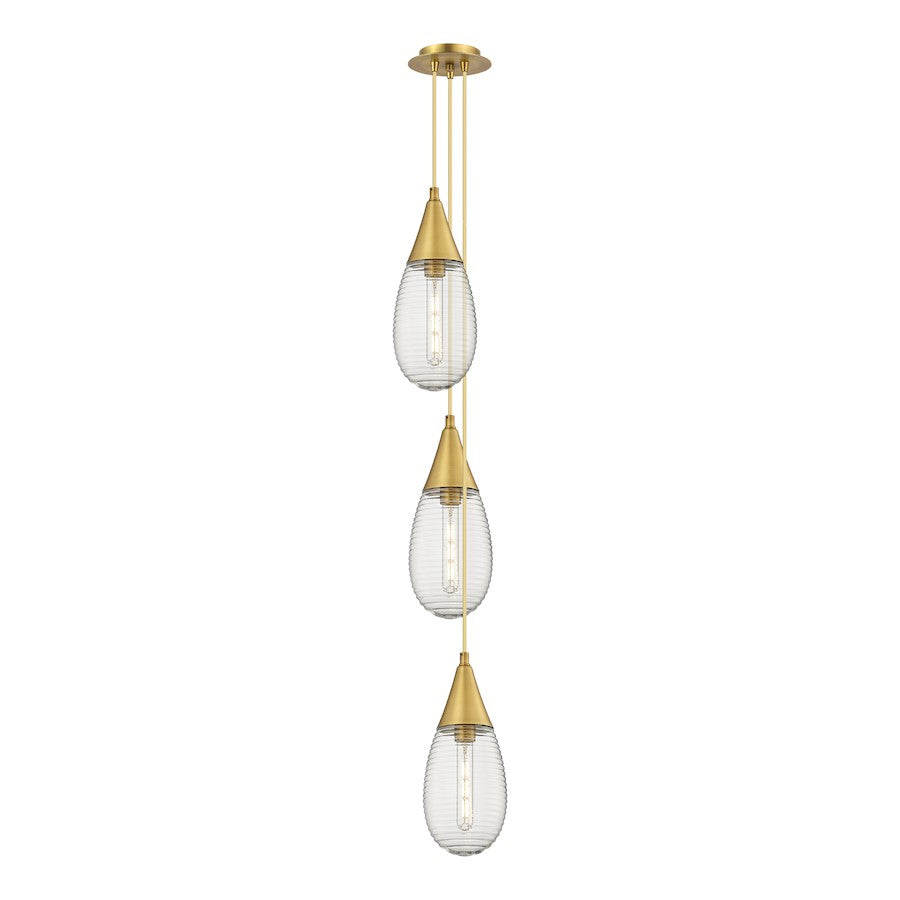 Innovations Malone 8in 3-Light Pendant | Art Deco Brushed Brass and Striped Clear Glass | Dining Room & Kitchen | Model 103-450-1P-BB-G450-6SCL