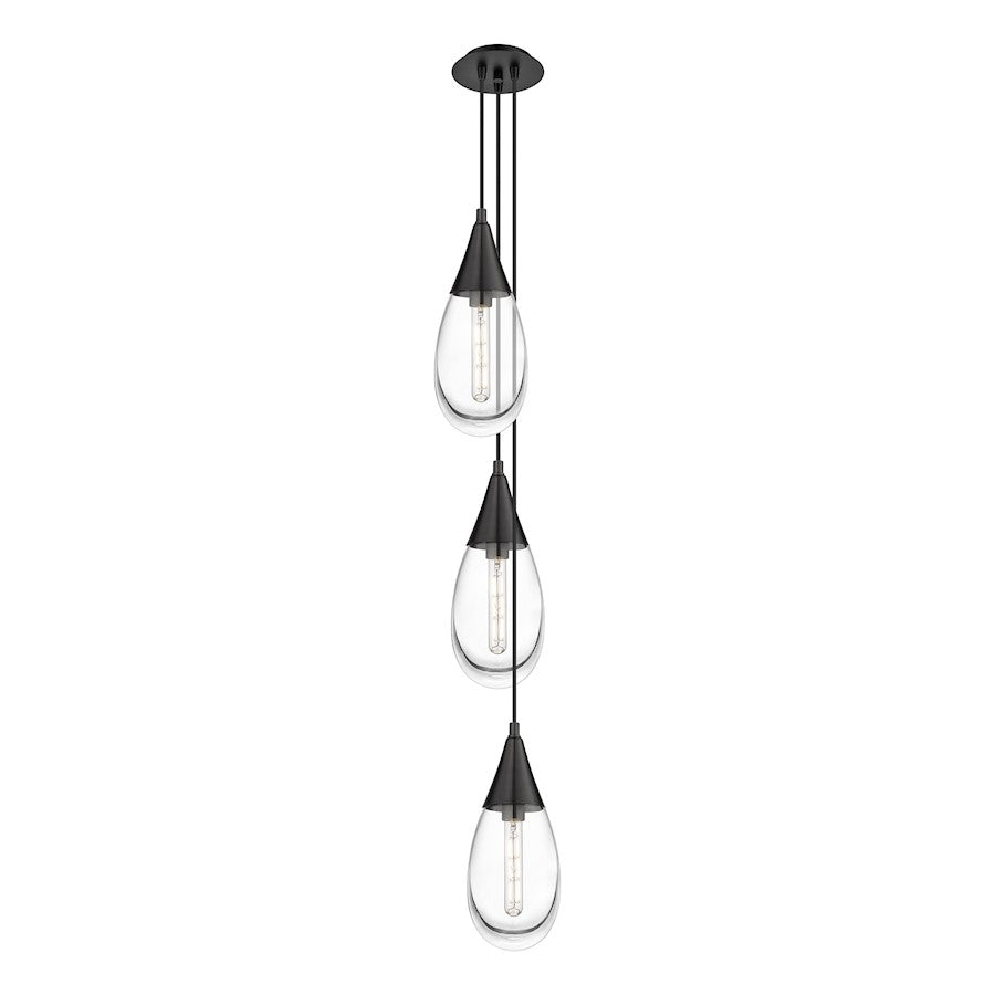 Innovations Malone 8in 3-Light Pendant | Art Deco Matte Black and Clear Glass | Kitchen Island & Dining Room | Model 103-450-1P-BK-G450-6CL