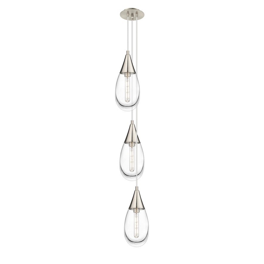 Innovations Malone 8in 3-Light Pendant | Art Deco Brushed Satin Nickel and Clear Glass | Kitchen Island & Dining Room | Model 103-450-1P-SN-G450-6CL