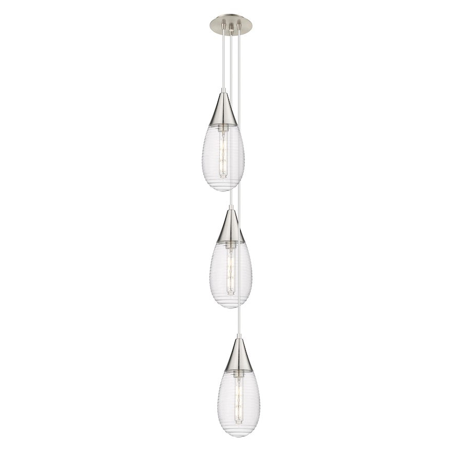 Innovations Malone 8in 3-Light Pendant | Art Deco Brushed Satin Nickel and Striped Clear Glass | Kitchen Island | Model 103-450-1P-SN-G450-6SCL