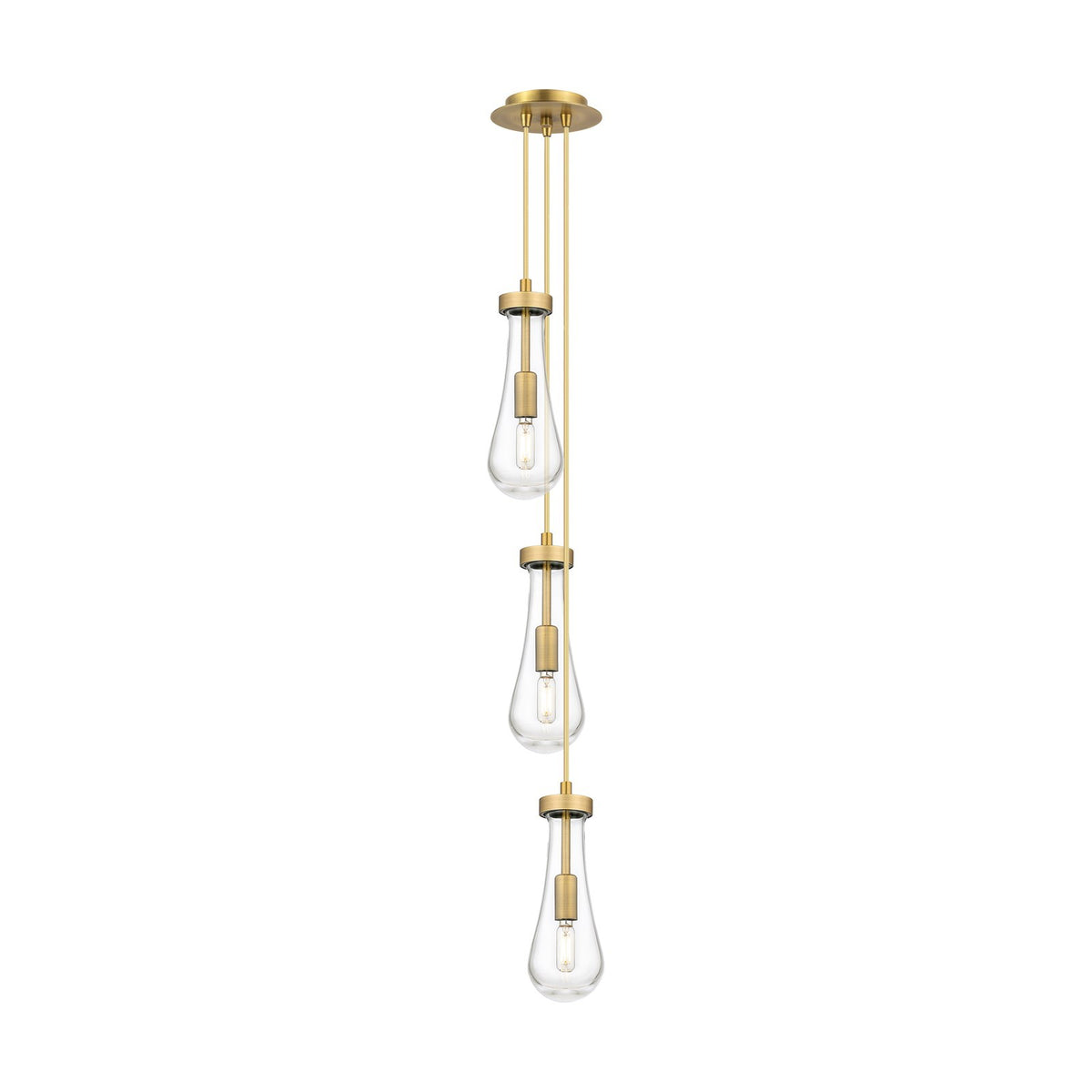 Innovations Owego 3-Light 7in Multi Pendant | Art Deco Brushed Brass and Clear Glass | Kitchen Island & Dining Room | Model 103-451-1P-BB-G451-4CL