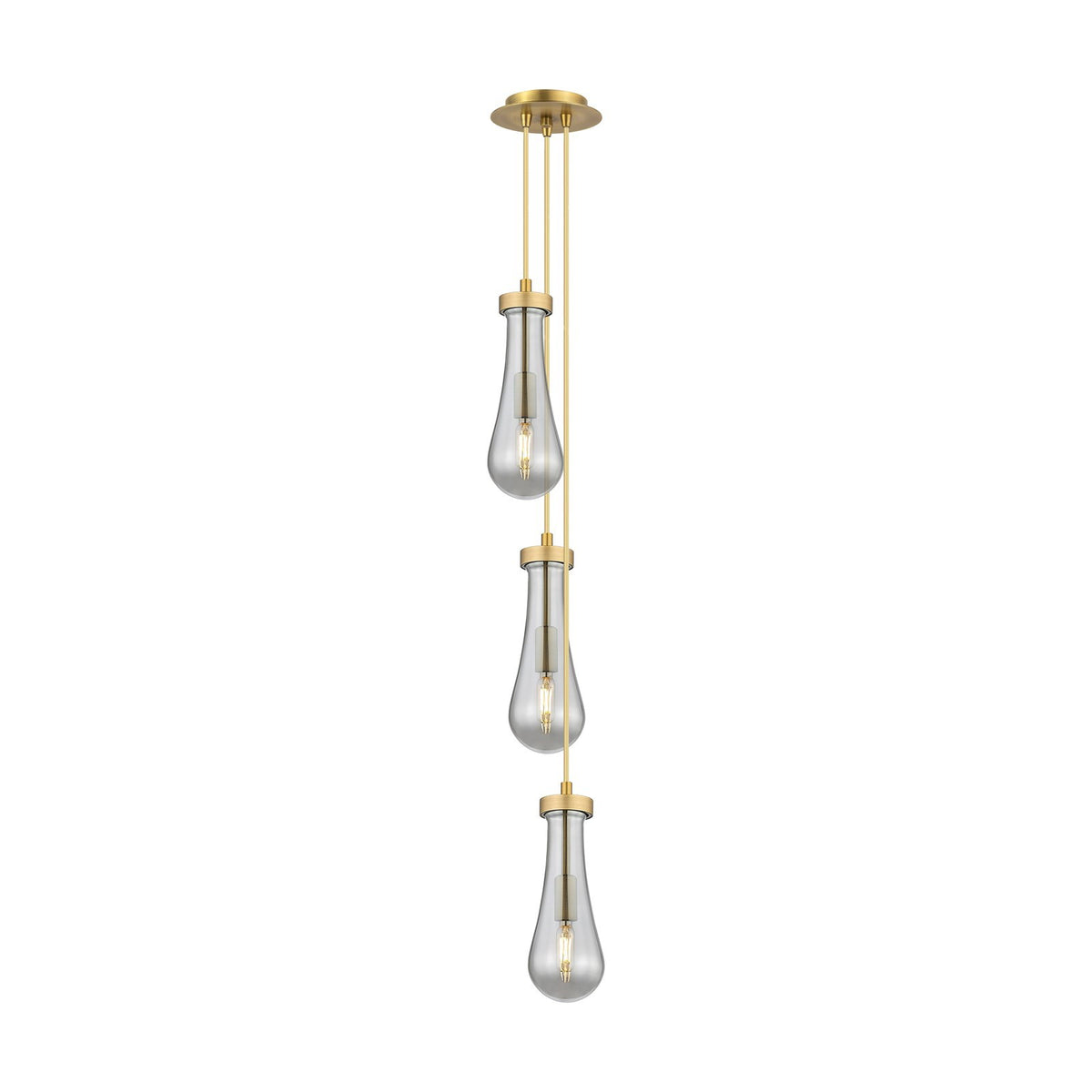 Innovations Owego 7in 3-Light Multi Pendant | Art Deco Brushed Brass and Light Smoke Glass | Kitchen Island & Dining | Model 103-451-1P-BB-G451-4SM