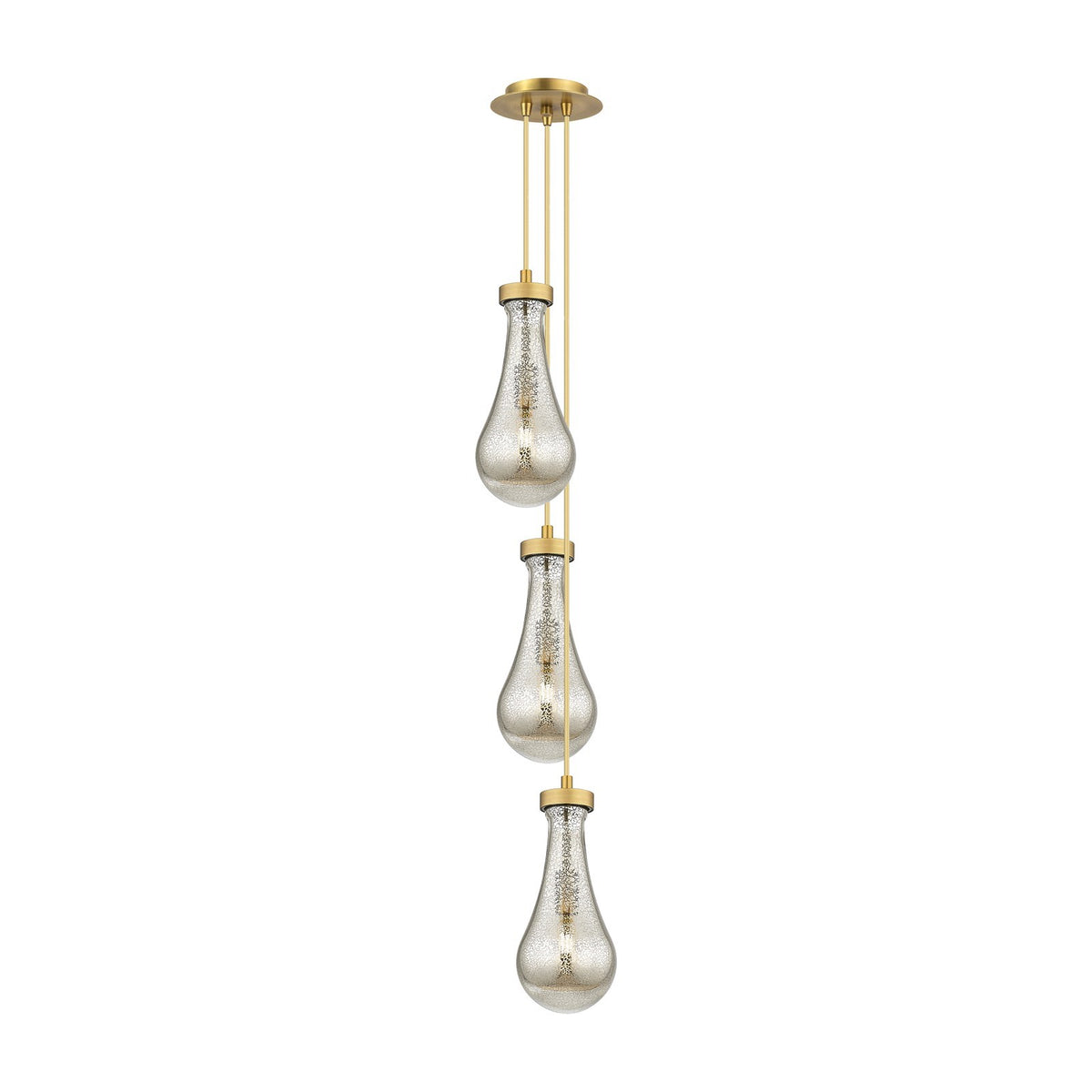 Innovations Owego 7in 3-Light Multi Pendant | Art Deco Brushed Brass and Mercury Glass | Kitchen Island & Dining Room | Model 103-451-1P-BB-G451-5ME