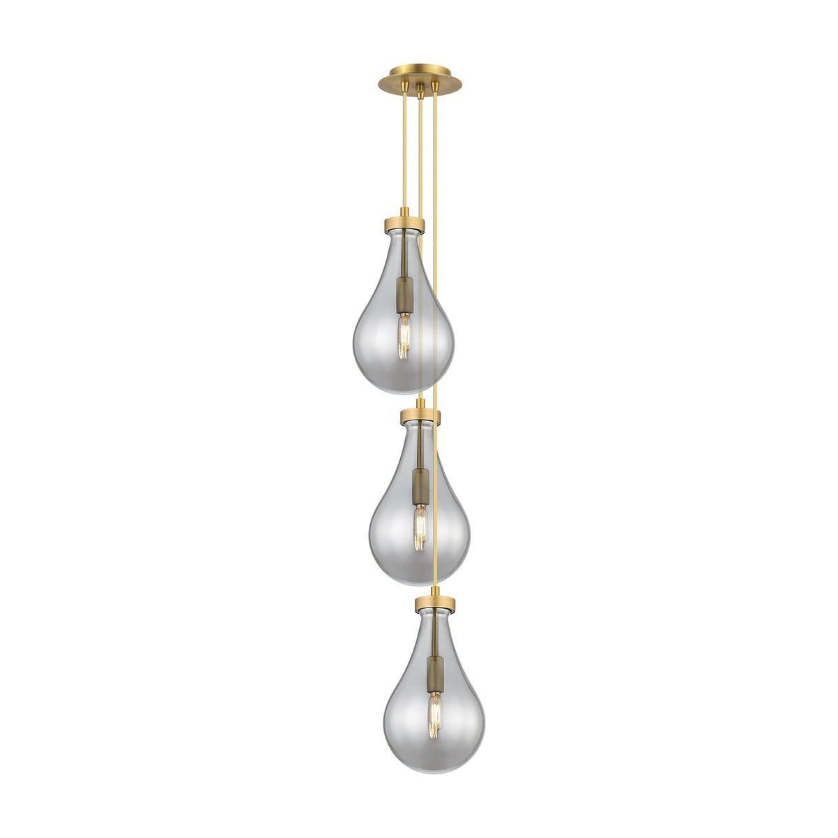 Innovations Owego 7in 3-Light Pendant | Art Deco Brushed Brass and Light Smoke Teardrop Glass | Living Room & Dining | Model 103-451-1P-BB-G451-7SM