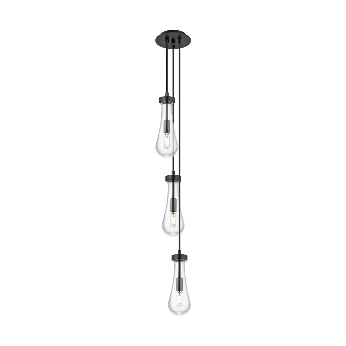Innovations Owego 3-Light Pendant | Art Deco Matte Black and Clear Glass | Kitchen Island & Dining Room | Model 103-451-1P-BK-G451-4CL