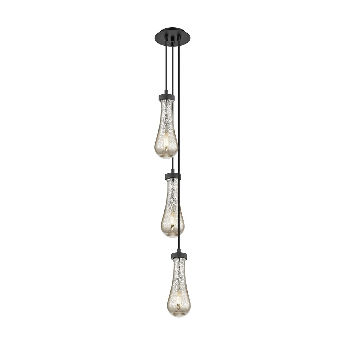 Innovations Owego 3-Light Multi Pendant | Brushed Matte Black and Mercury Glass | Kitchen Island & Dining Room | Model 103-451-1P-BK-G451-4ME