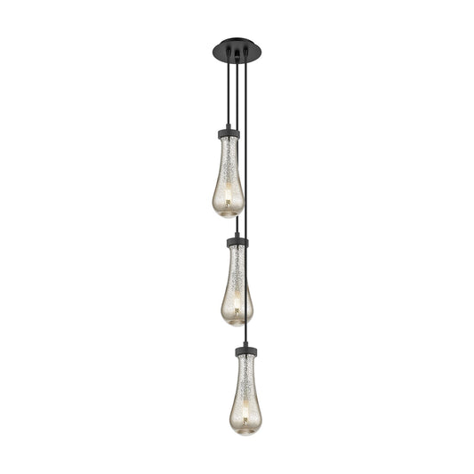 Innovations Owego 3-Light Multi Pendant | Brushed Matte Black and Mercury Glass | Kitchen Island & Dining Room | Model 103-451-1P-BK-G451-4ME