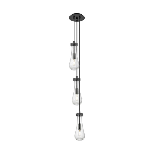 Innovations Owego 3-Light Pendant | Art Deco Brushed Matte Black and Seedy Glass | Kitchen Island & Dining Room | Model 103-451-1P-BK-G451-4SDY