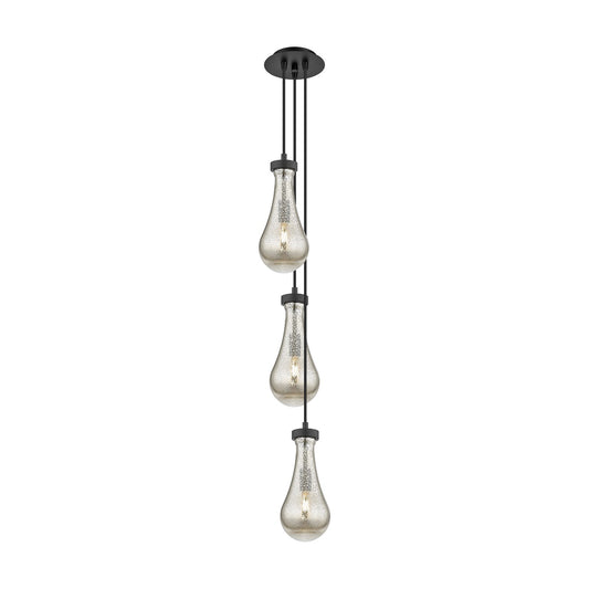 Innovations Owego 7in 3-Light Multi Pendant | Art Deco Matte Black and Mercury Glass | Kitchen Island & Dining Room | Model 103-451-1P-BK-G451-5ME
