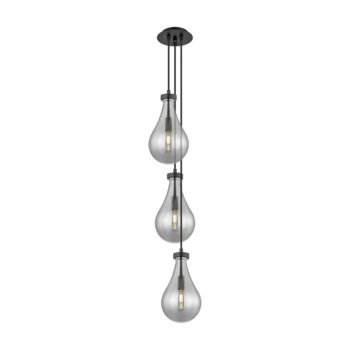 Innovations Owego 7in 3-Light Multi Pendant | Art Deco Contemporary Matte Black and Light Smoke Glass | Kitchen Island | Model 103-451-1P-BK-G451-7SM