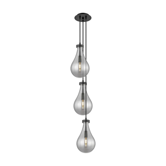 Innovations Owego 7in 3-Light Multi Pendant | Art Deco Contemporary Matte Black and Light Smoke Glass | Kitchen Island | Model 103-451-1P-BK-G451-7SM