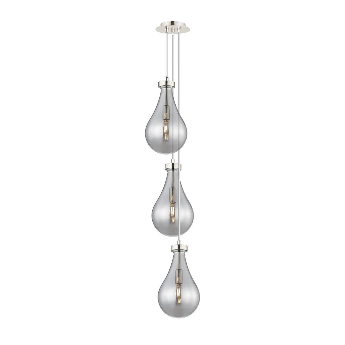 Innovations Owego 7in 3-Light Multi Pendant | Art Deco Polished Nickel and Light Smoke Teardrop Glass | Kitchen Island | Model 103-451-1P-PN-G451-7SM