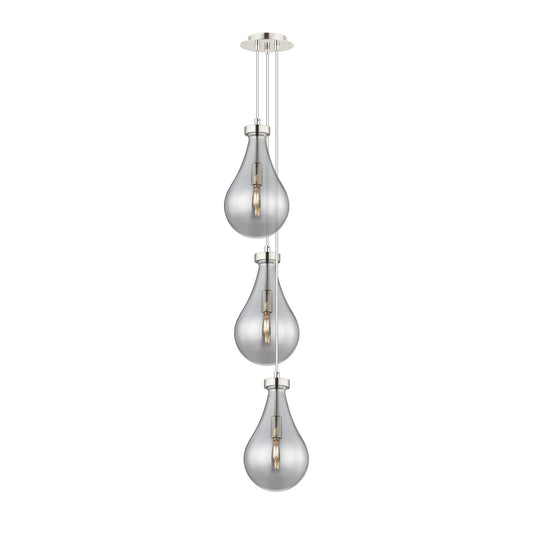 Innovations Owego 7in 3-Light Multi Pendant | Art Deco Polished Nickel and Light Smoke Teardrop Glass | Kitchen Island | Model 103-451-1P-PN-G451-7SM