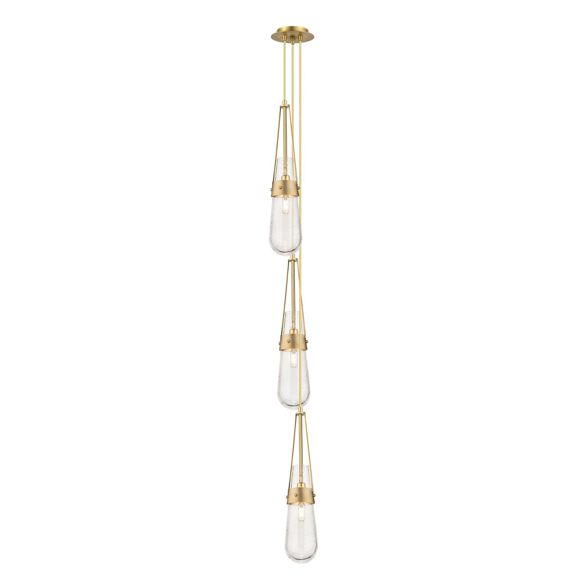 Innovations Milan 6in 3-Light Pendant | Art Deco Brushed Brass and Seedy Glass | Dining Room & Entryway | 6 x 20 in | Model 103-452-1P-BB-G452-4SDY
