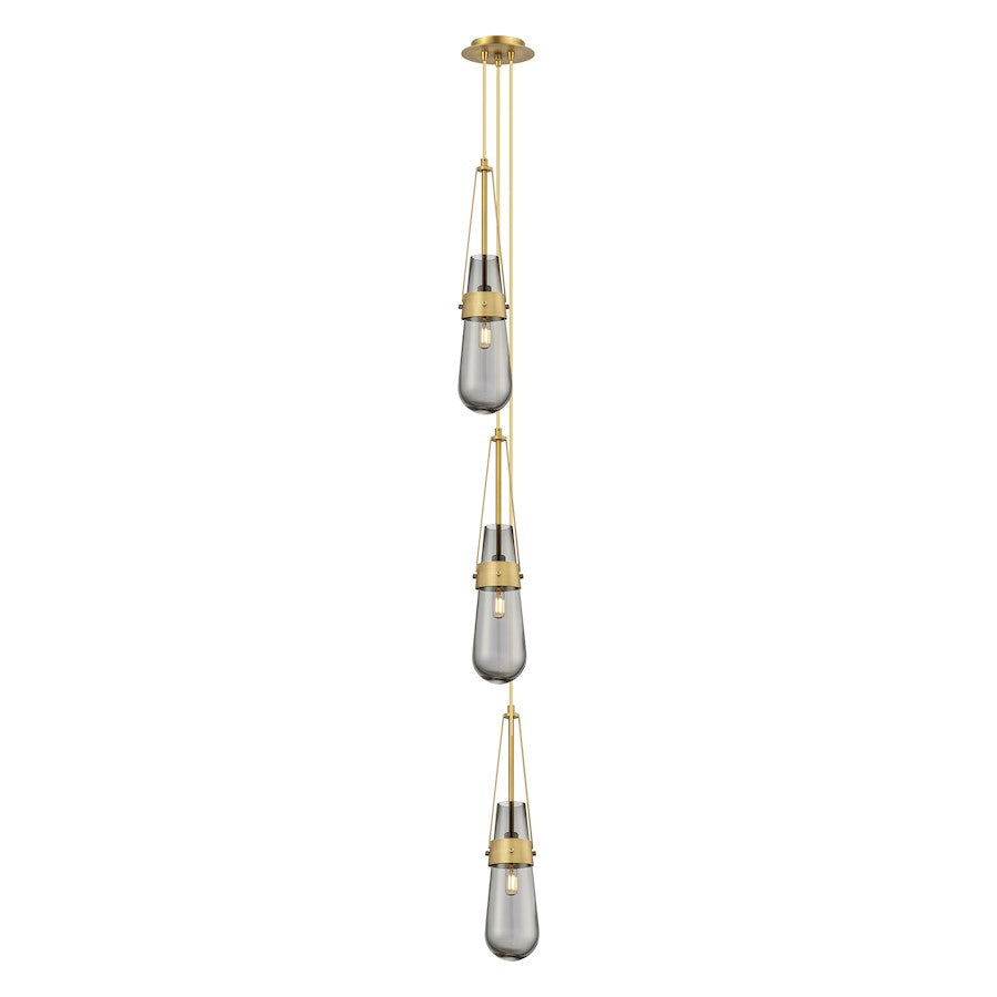 Innovations Lighting Milan 6in 3-Light Pendant | Art Deco Brushed Brass and Light Smoke Glass | Kitchen Island | Model 103-452-1P-BB-G452-4SM
