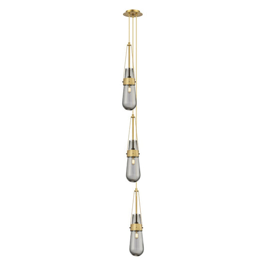 Innovations Lighting Milan 6in 3-Light Pendant | Art Deco Brushed Brass and Light Smoke Glass | Kitchen Island | Model 103-452-1P-BB-G452-4SM