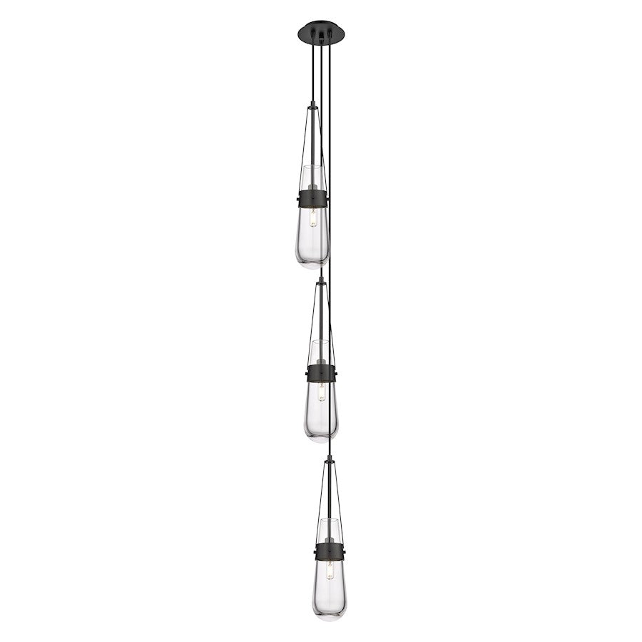 Innovations Milan 3-Light Pendant | Art Deco Matte Black and Clear Glass | Kitchen Island & Dining Room | Model 103-452-1P-BK-G452-4CL