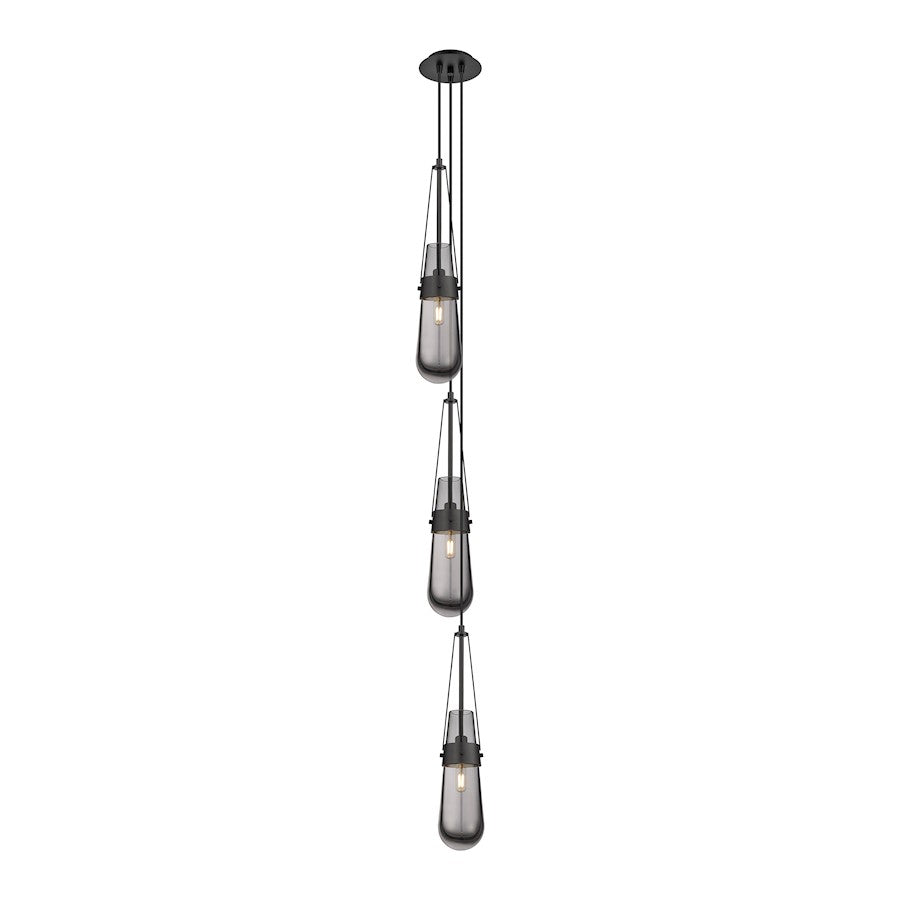 Innovations Milan 6in 3-Light Pendant | Art Deco Matte Black and Light Smoke Glass | Kitchen Island & Dining Room | Model 103-452-1P-BK-G452-4SM