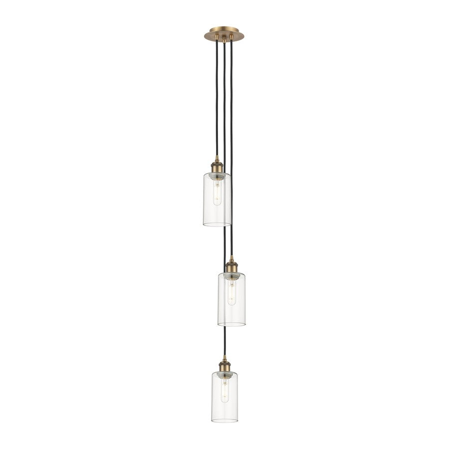 Innovations Crown Point 3-Light Pendant | Art Deco Brushed Brass and Clear Glass | Kitchen Island & Dining Room | Model 103B-3P-BB-G434-7CL