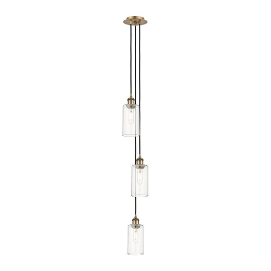 Innovations Crown Point 3-Light Pendant | Art Deco Brushed Brass and Clear Glass | Kitchen Island & Dining Room | Model 103B-3P-BB-G434-7CL