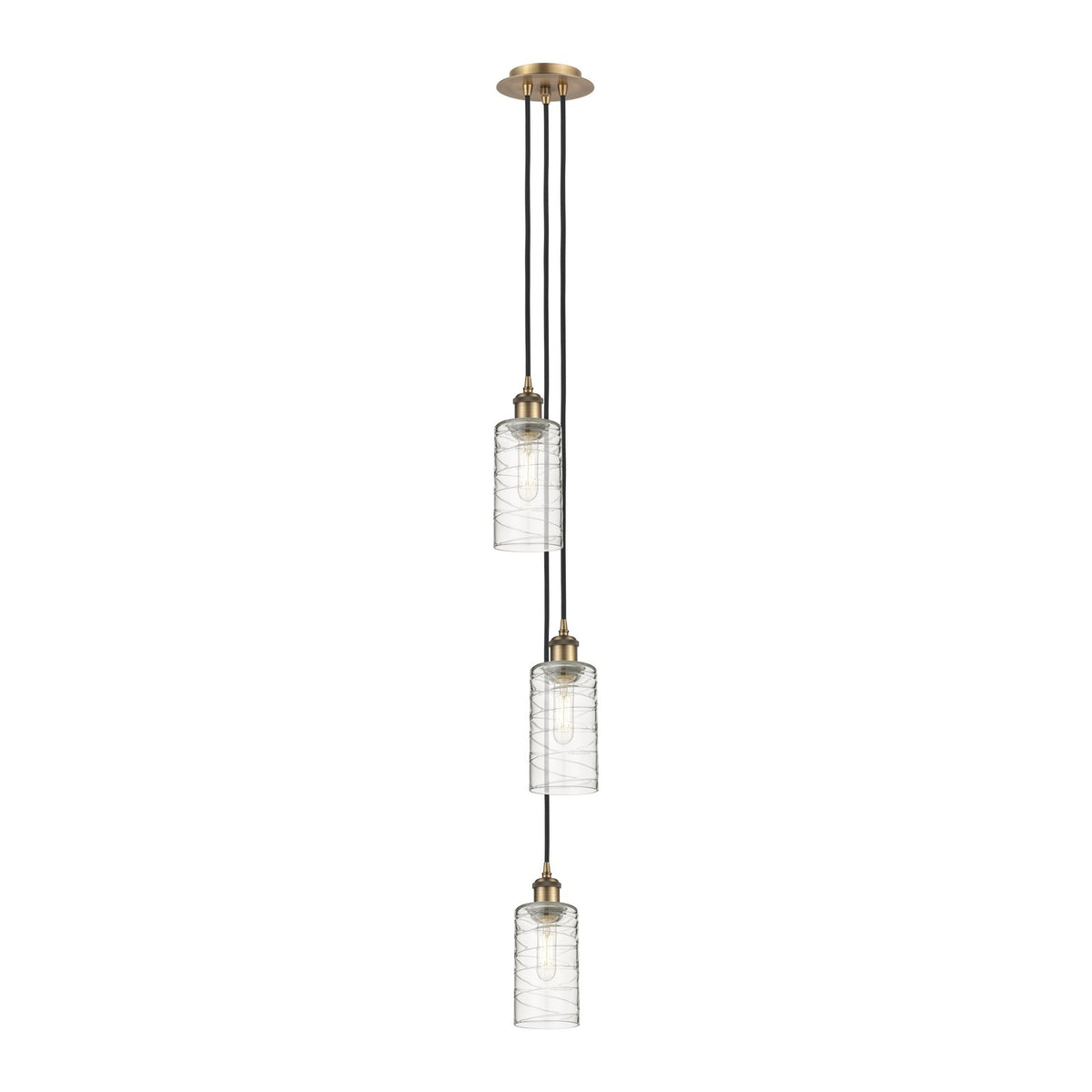 Innovations Crown Point 7in 3-Light Multi Pendant | Art Deco Brushed Brass and Deco Swirl Glass | Kitchen Island & Dining | Model 103B-3P-BB-G434-7DE
