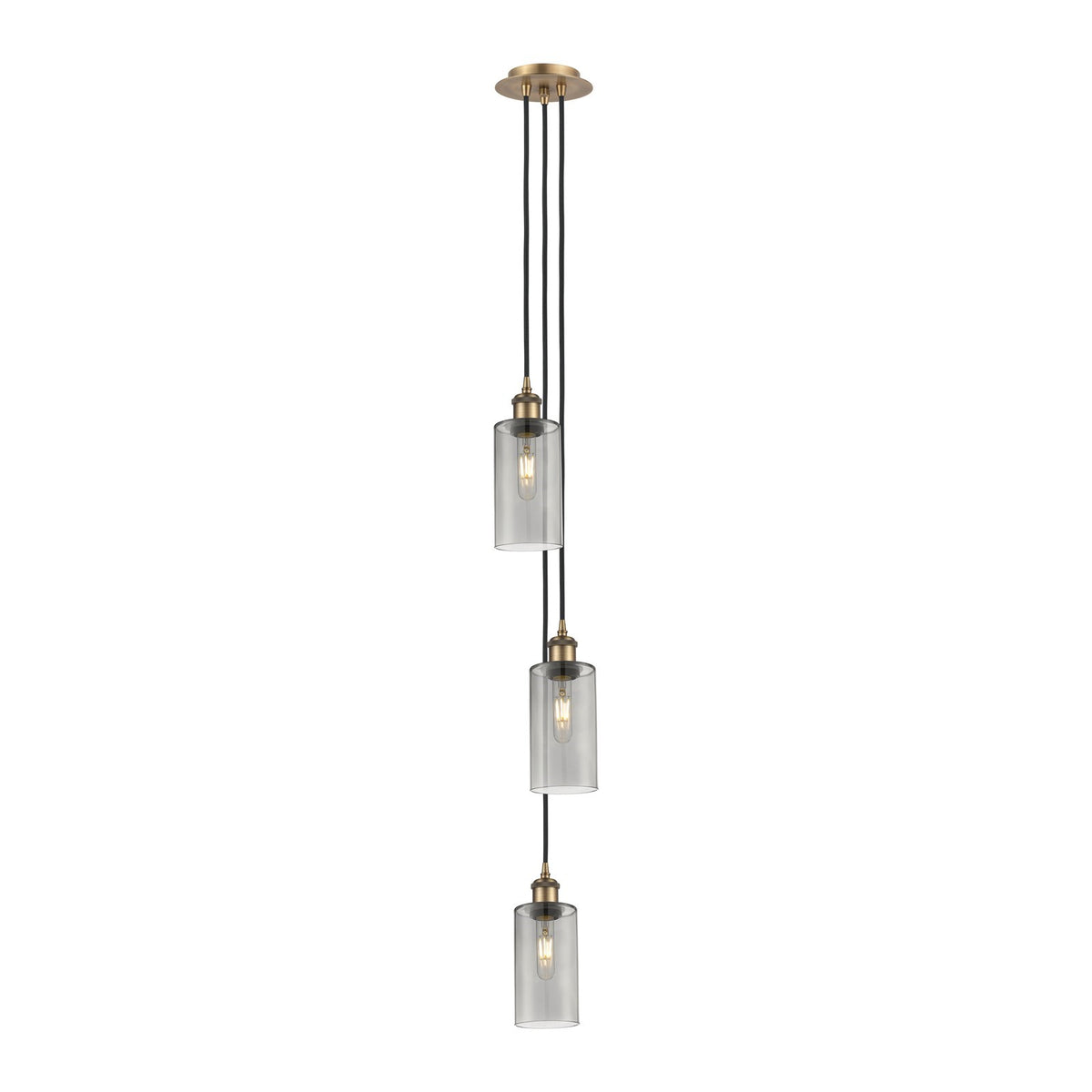 Innovations Crown Point 7in 3-Light Multi Pendant | Art Deco Brushed Brass and Light Smoke Glass | Kitchen Island | Model 103B-3P-BB-G434-7SM