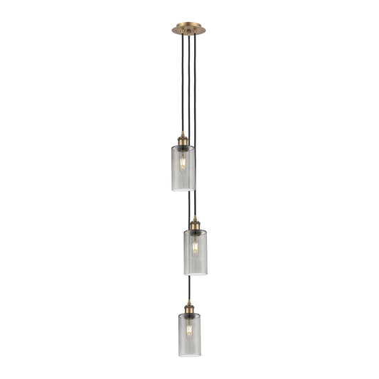 Innovations Crown Point 7in 3-Light Multi Pendant | Art Deco Brushed Brass and Light Smoke Glass | Kitchen Island | Model 103B-3P-BB-G434-7SM