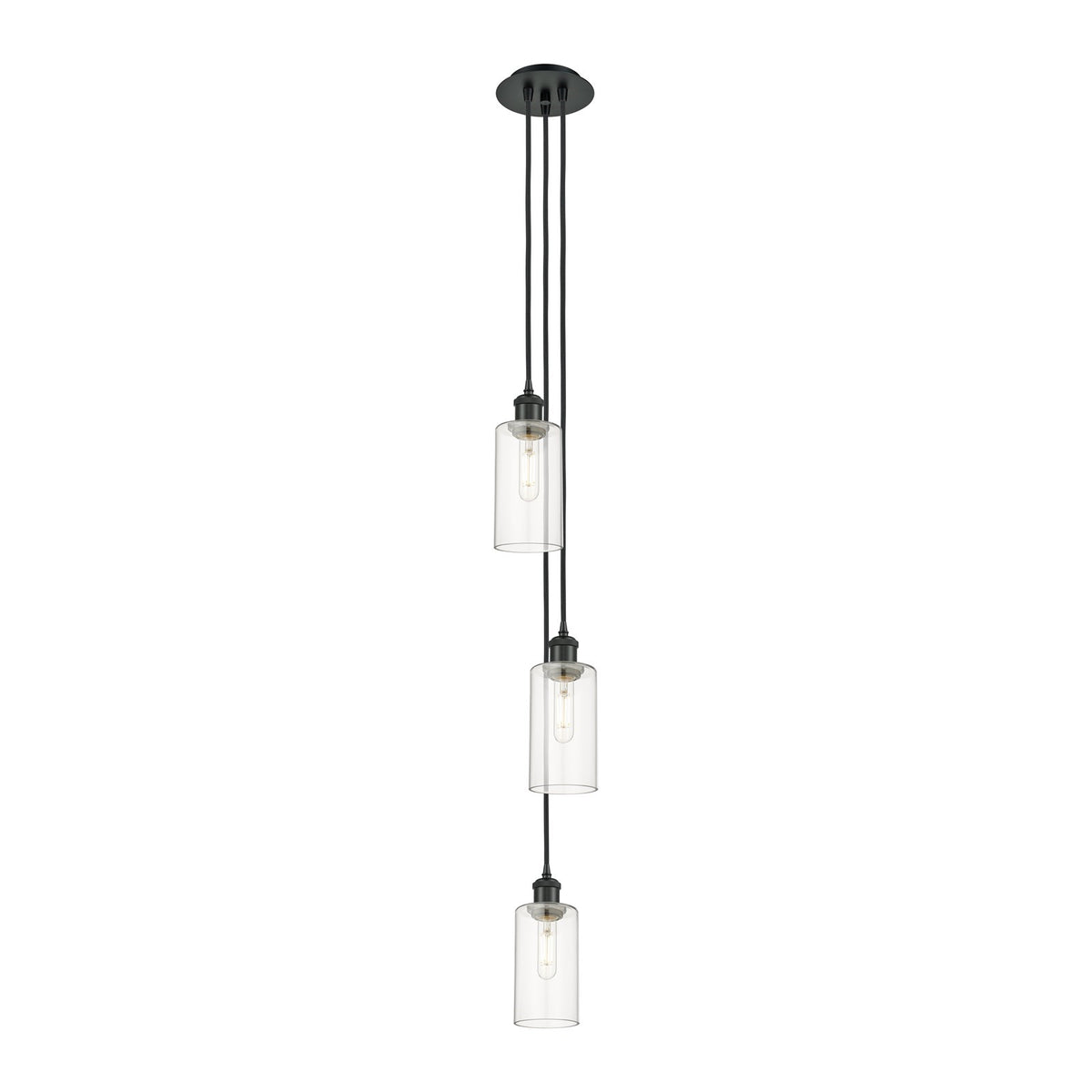 Innovations Crown Point 7in 3-Light Multi Pendant | Art Deco Matte Black and Clear Glass | Kitchen Island & Dining Room | Model 103B-3P-BK-G434-7CL
