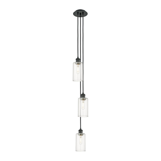 Innovations Crown Point 7in 3-Light Multi Pendant | Art Deco Matte Black and Clear Glass | Kitchen Island & Dining Room | Model 103B-3P-BK-G434-7CL