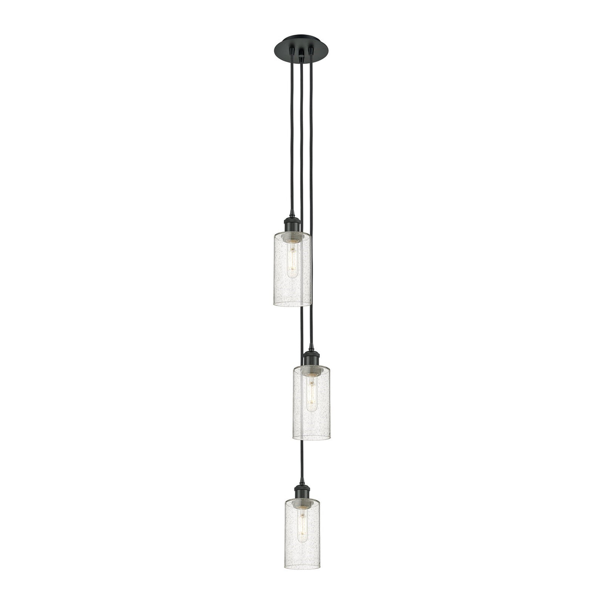 Innovations Crown Point 7in 3-Light Multi Pendant | Art Deco Matte Black and Seedy Glass | Kitchen Island & Dining Room | Model 103B-3P-BK-G434-7SDY