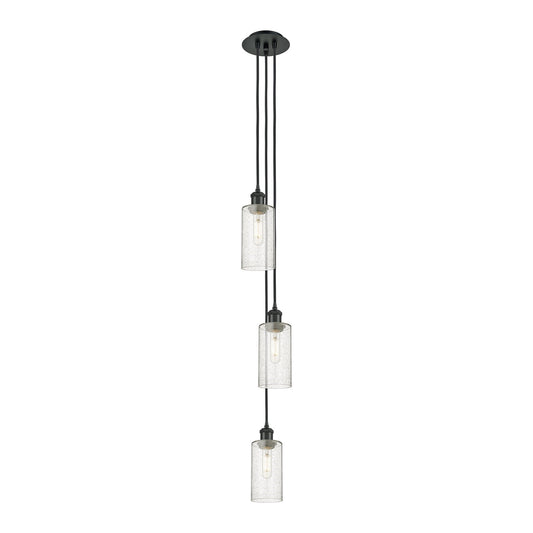 Innovations Crown Point 7in 3-Light Multi Pendant | Art Deco Matte Black and Seedy Glass | Kitchen Island & Dining Room | Model 103B-3P-BK-G434-7SDY