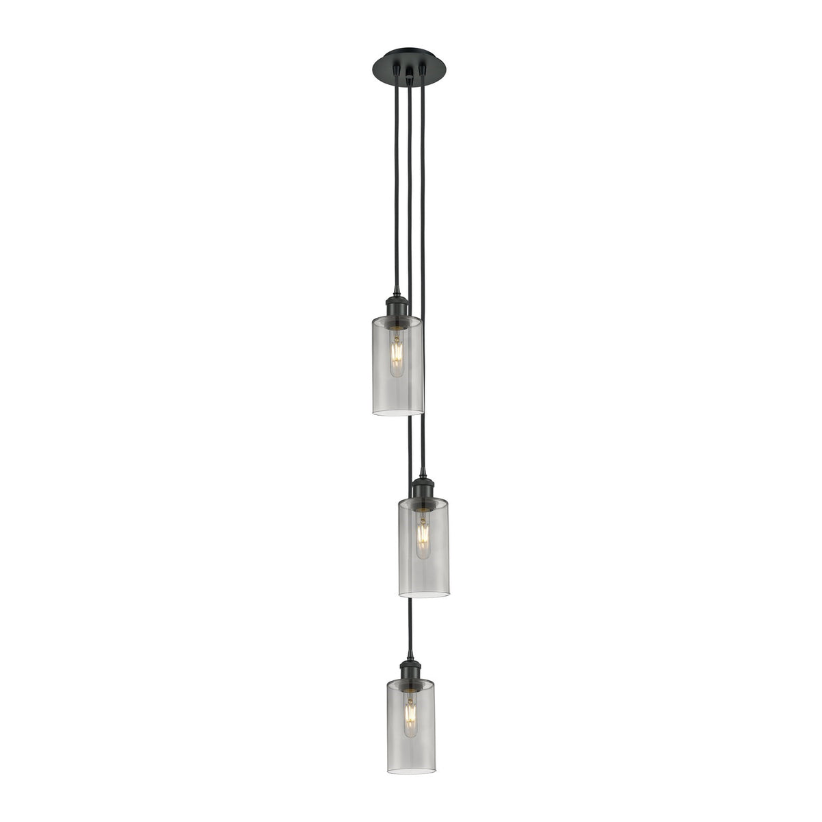 Innovations Crown Point 7in 3-Light Pendant | Art Deco Matte Black and Light Smoke Glass | Kitchen Island & Dining Room | Model 103B-3P-BK-G434-7SM